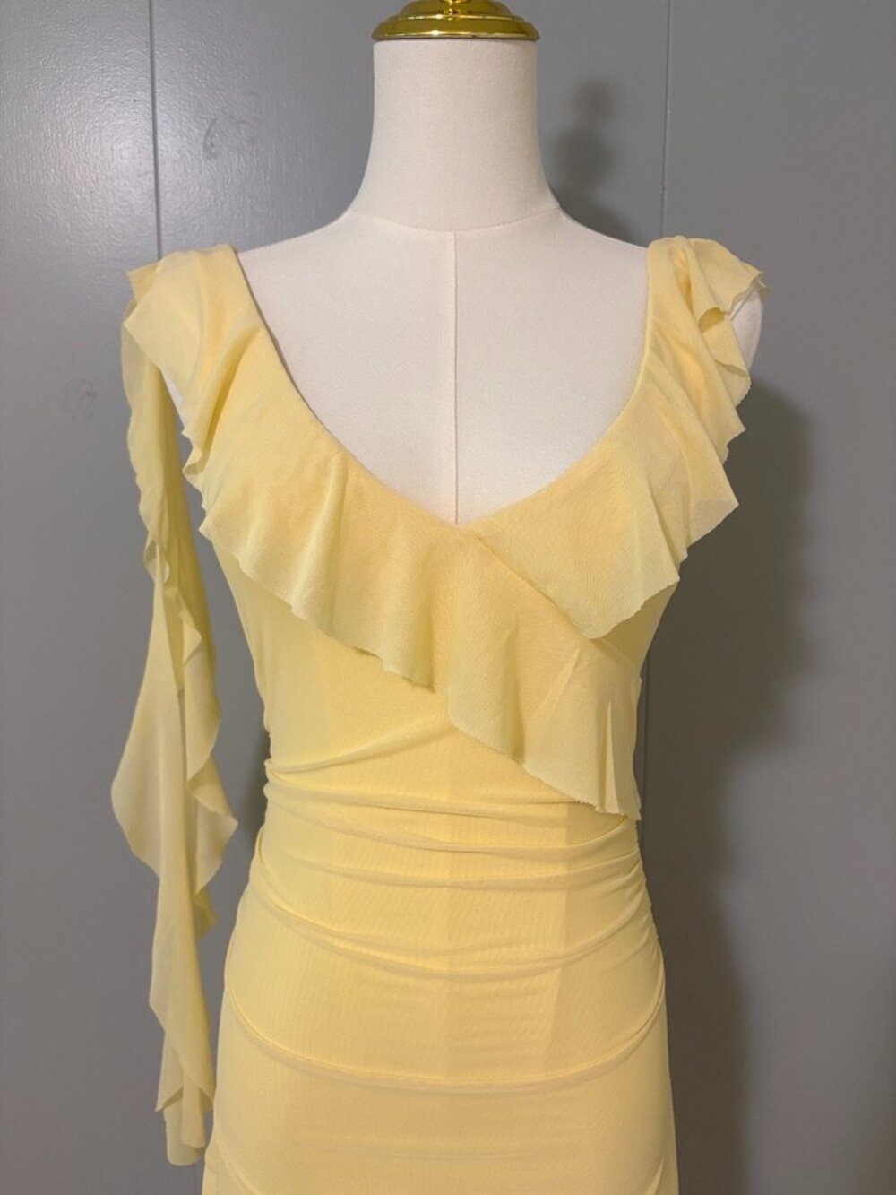 Peppermayo Shona Mini Dress Yellow US 4 Small Ruffle Asymmetric Butter Yellow - Picture 6 of 16